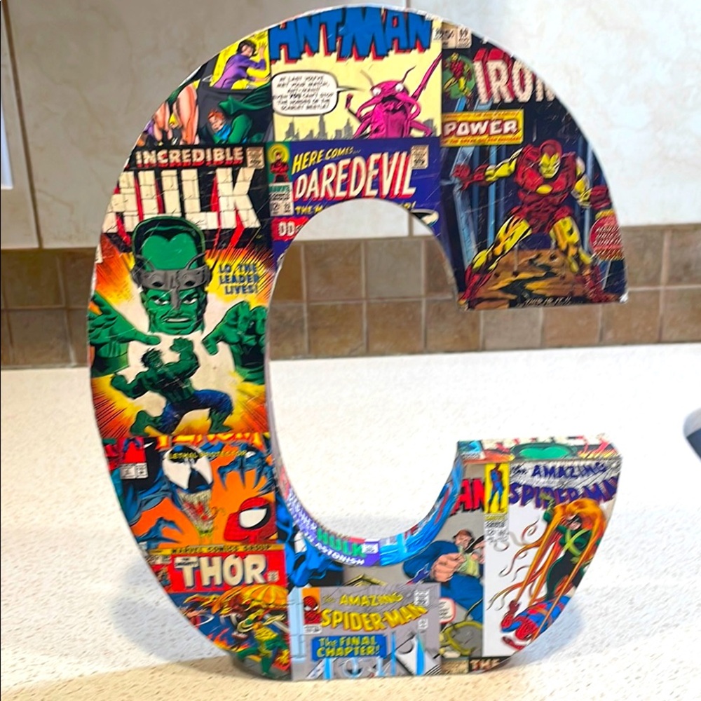 Marvel Comic Book Wooden C with Great Graphics. Ready to Hang